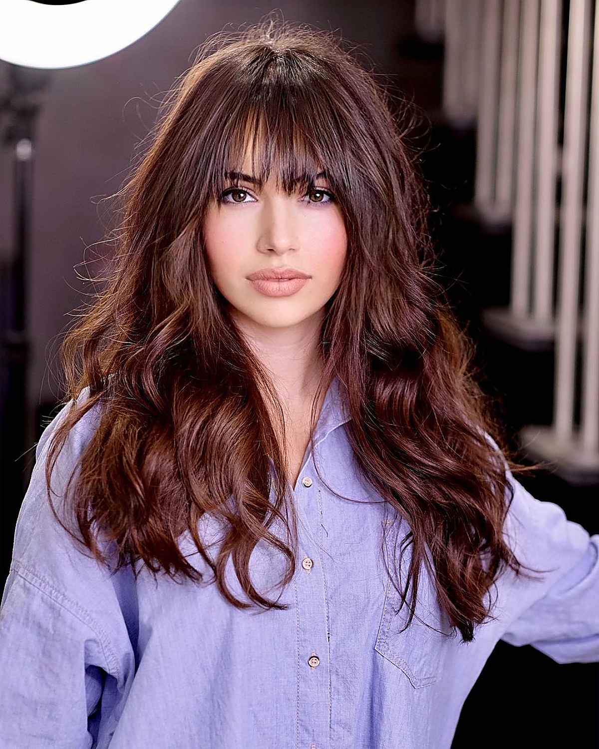 Stylish feathered bangs with Long Hair