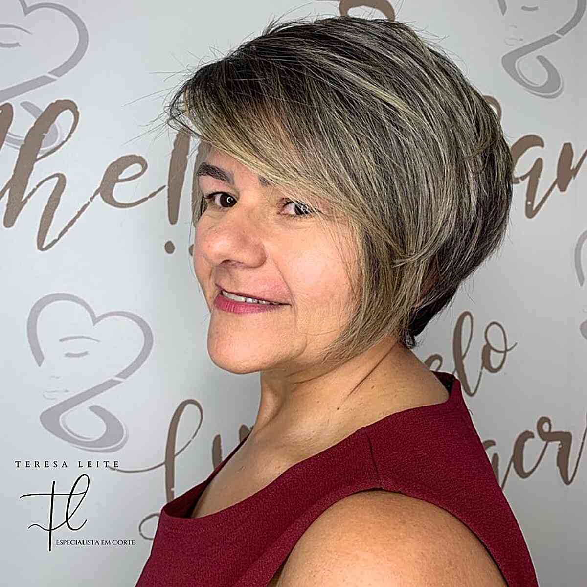Stylish Short Pixie Bob Hair with Flattering Side Bangs for Middle-Aged Women