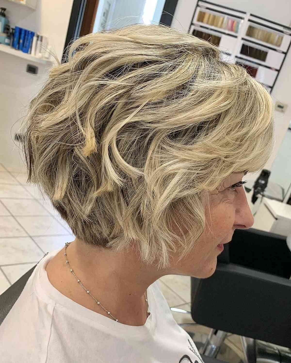 Stylish Graduated Wavy Bob for 50-Year-Olds with Fine Hair
