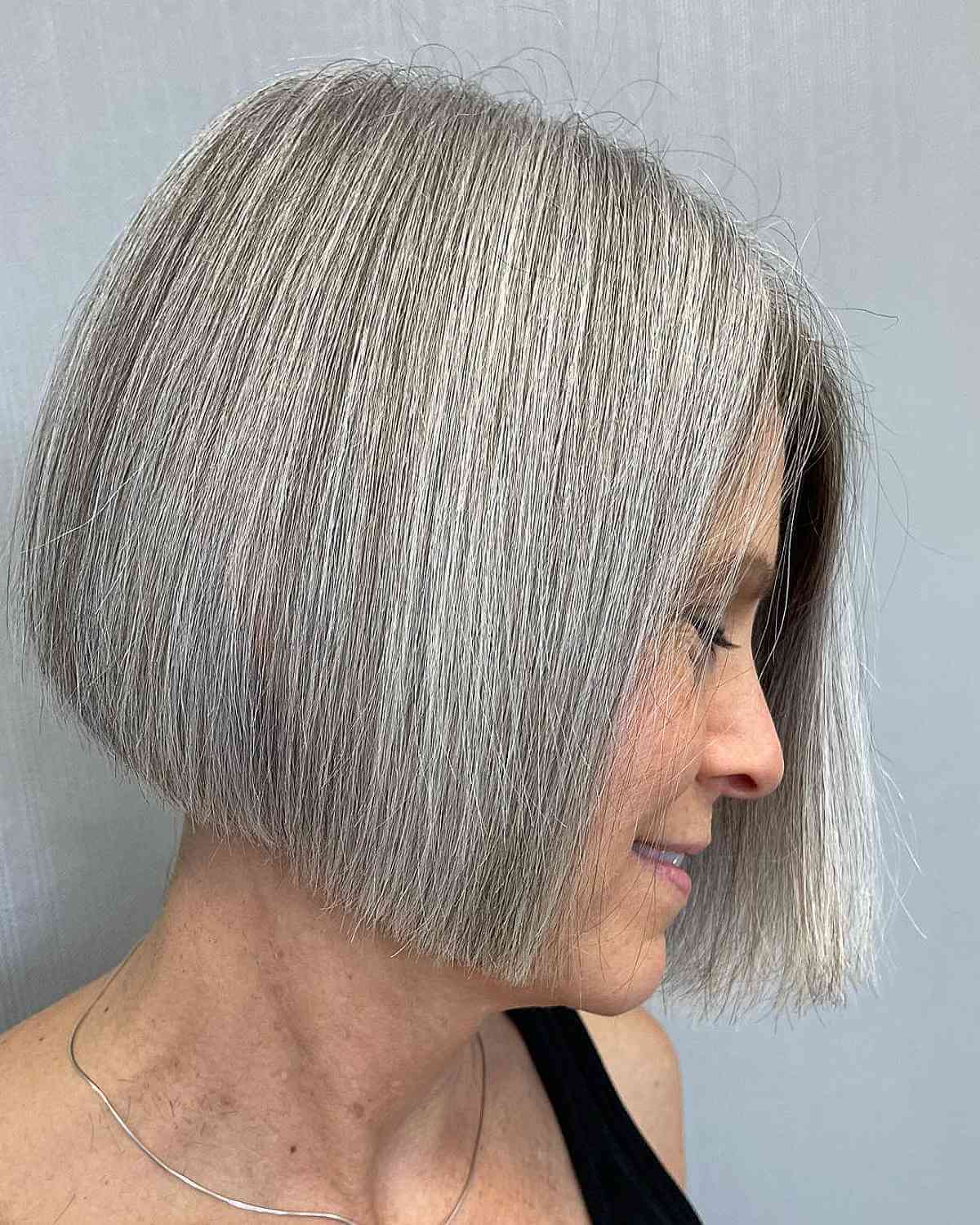 Stylish Grey Chin-Length Blunt Bob for Mature Women