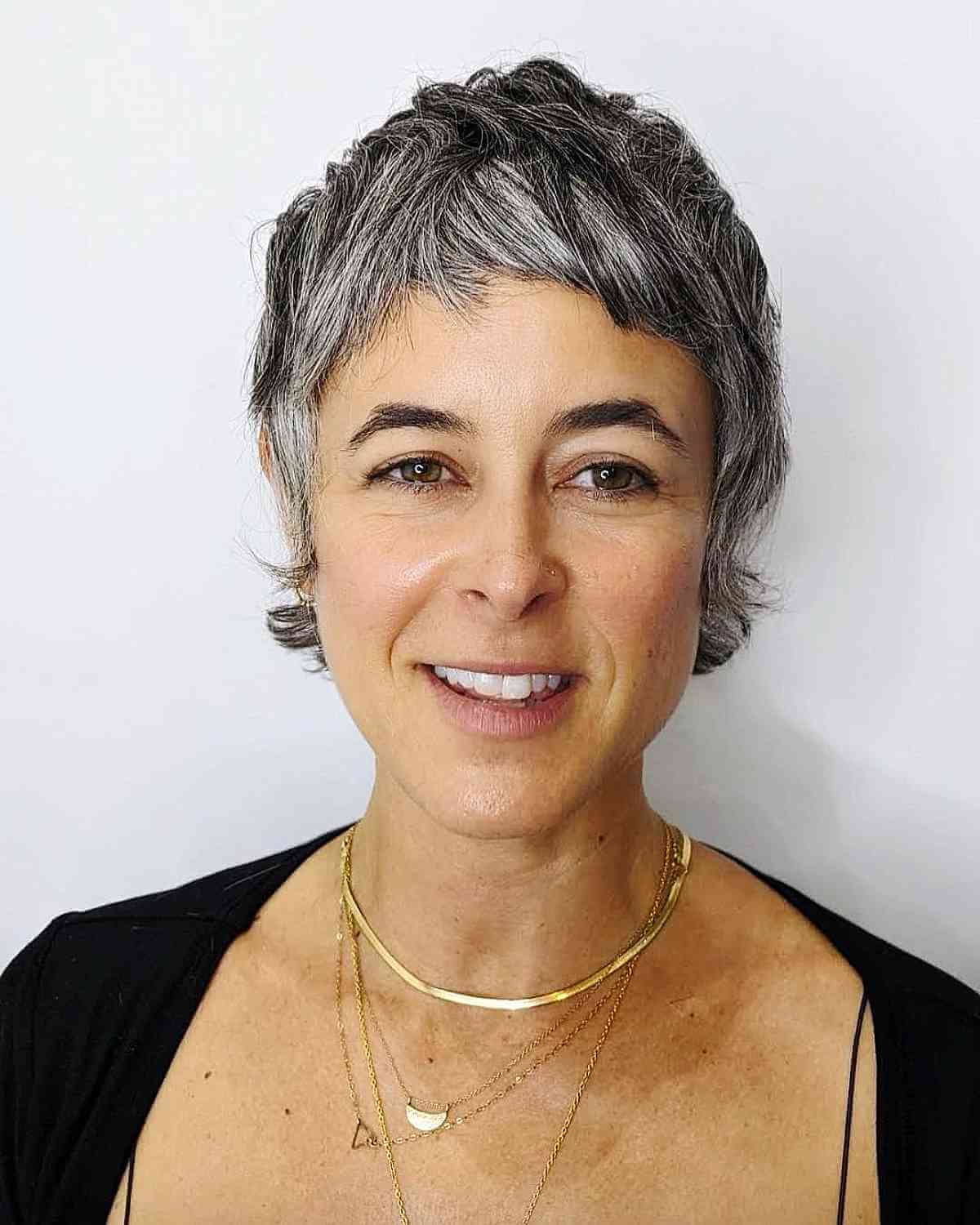 Trendy Grey Razor Cut Shaggy Mixie Style for Older Women
