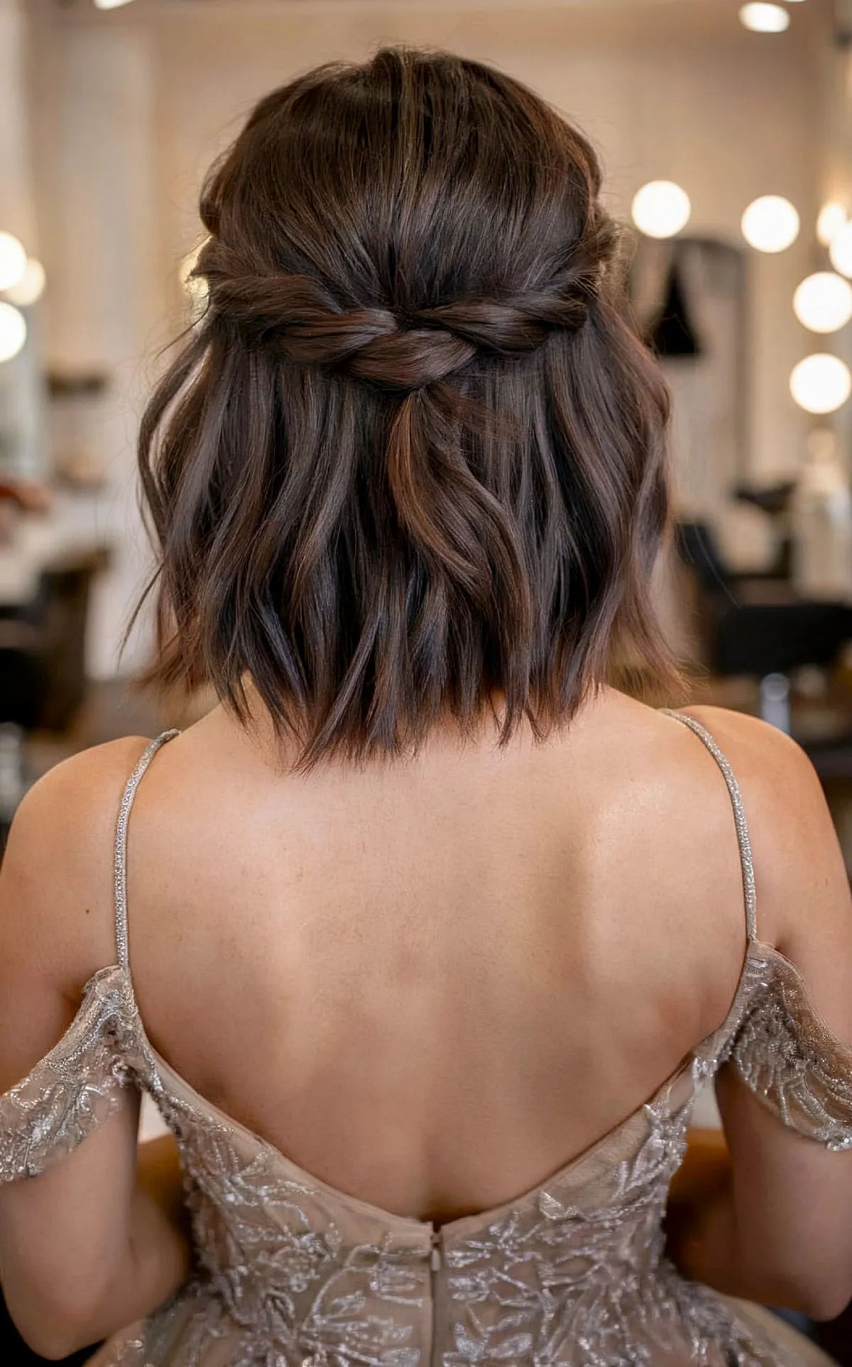Stylish Half-Down Twist on Choppy Hair for Prom