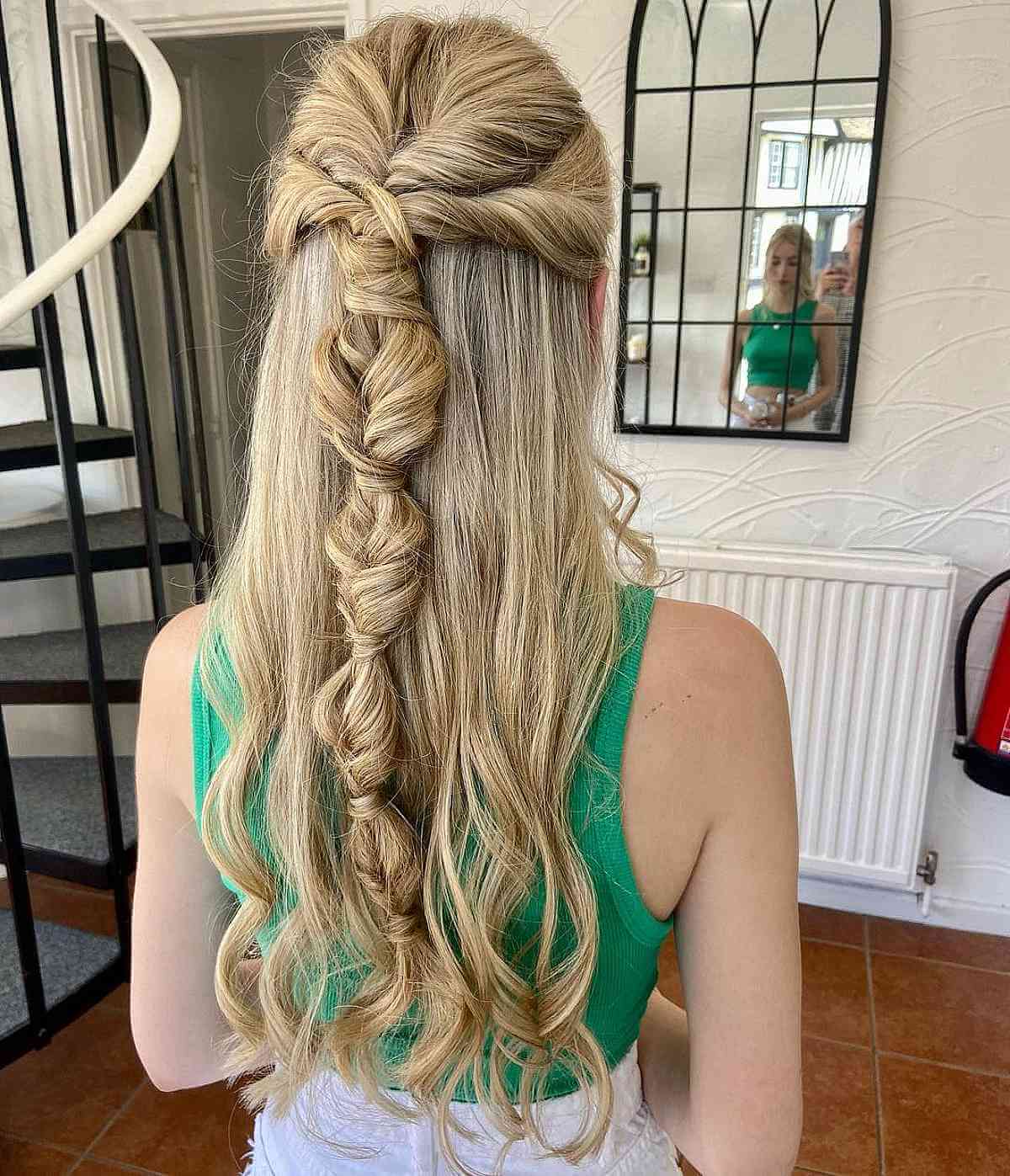Stylish Half Updo for Long Tresses