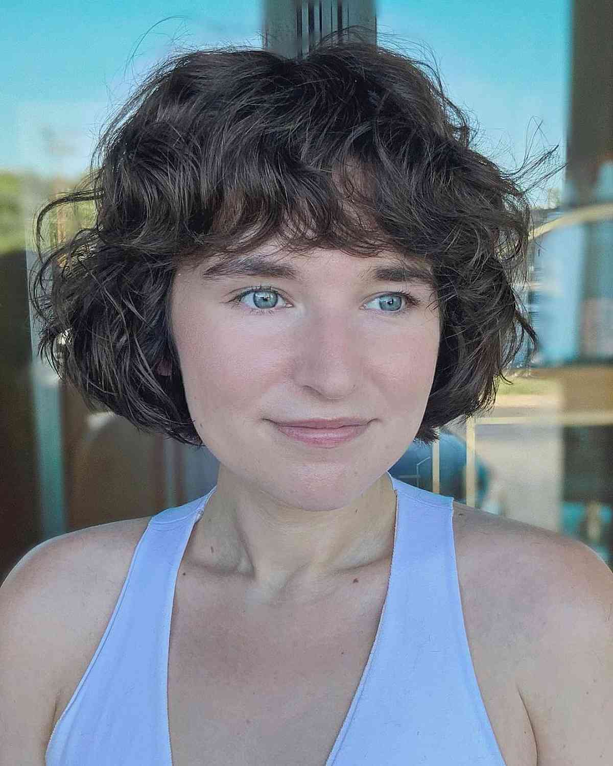 Choppy Jaw-Length French Bob for Curly Hair