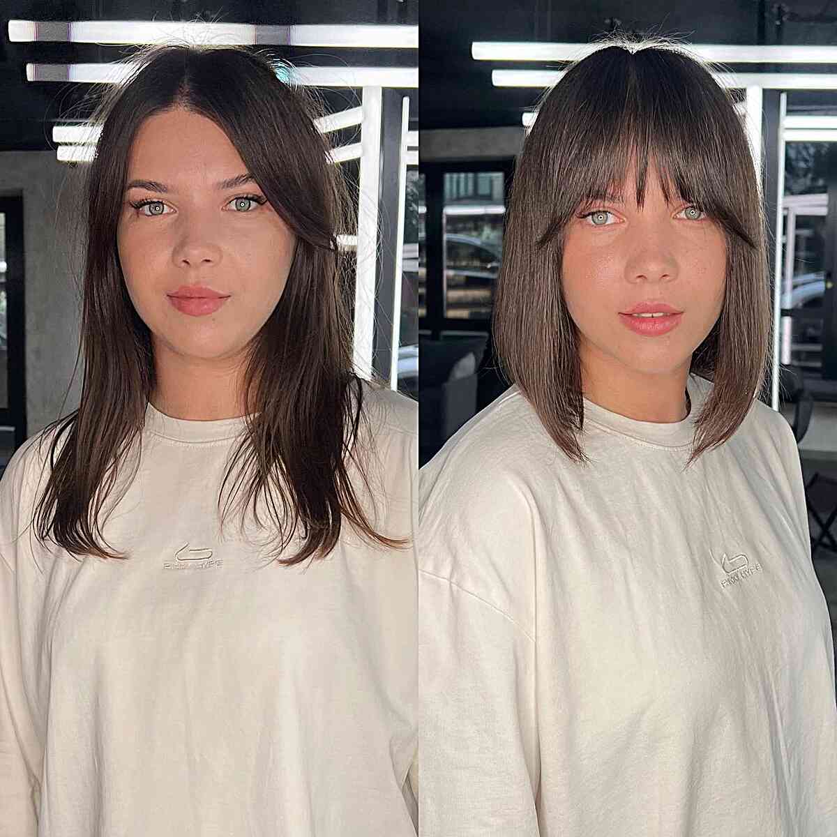 Stylish Lob with Textured Long Bangs