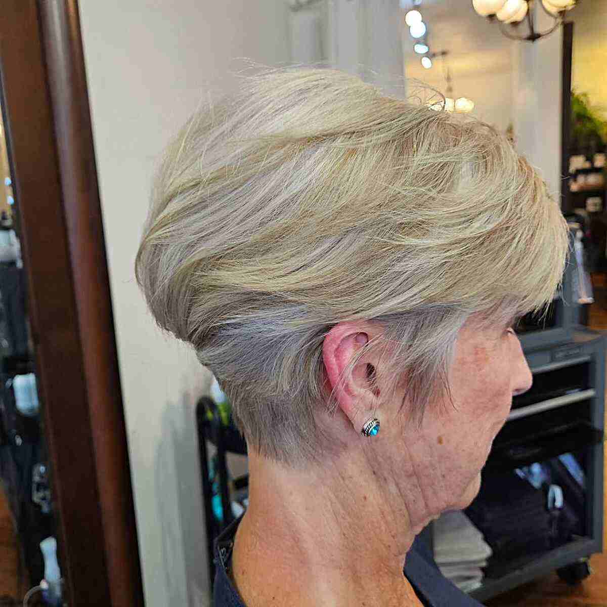 Stylish Long Blonde Pixie with Tapered Nape for Mature Women