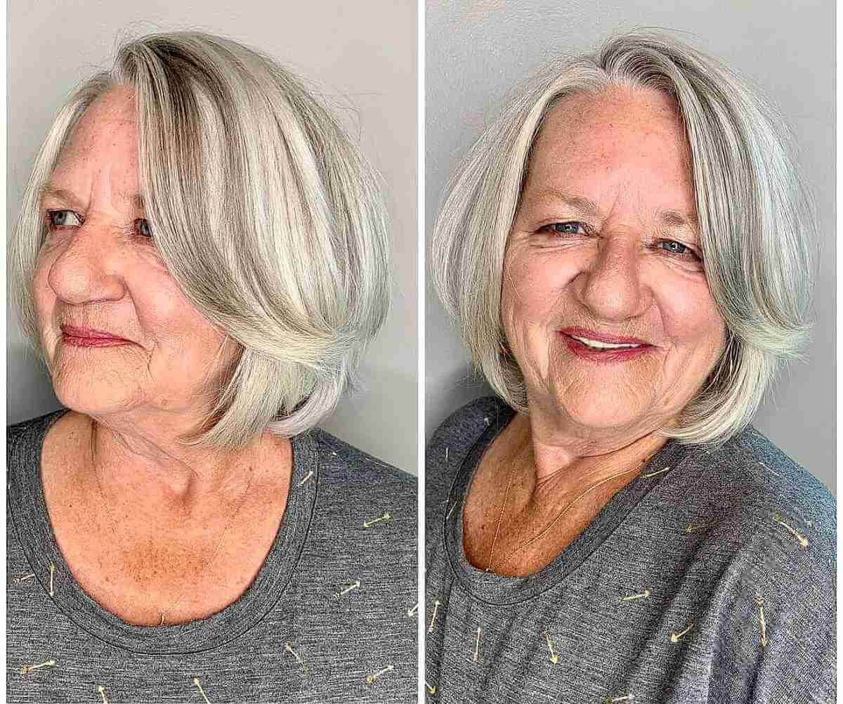 Stylish Long Bob for Women Over 60 with Grey Hair