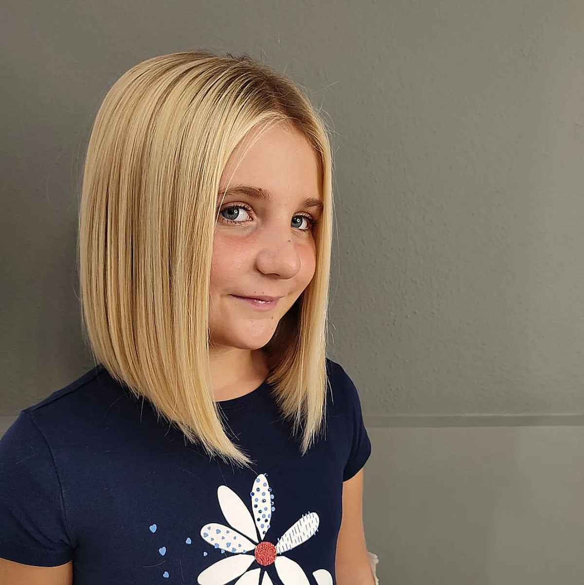 Stylish Long Bob with Center Part for Little Girls