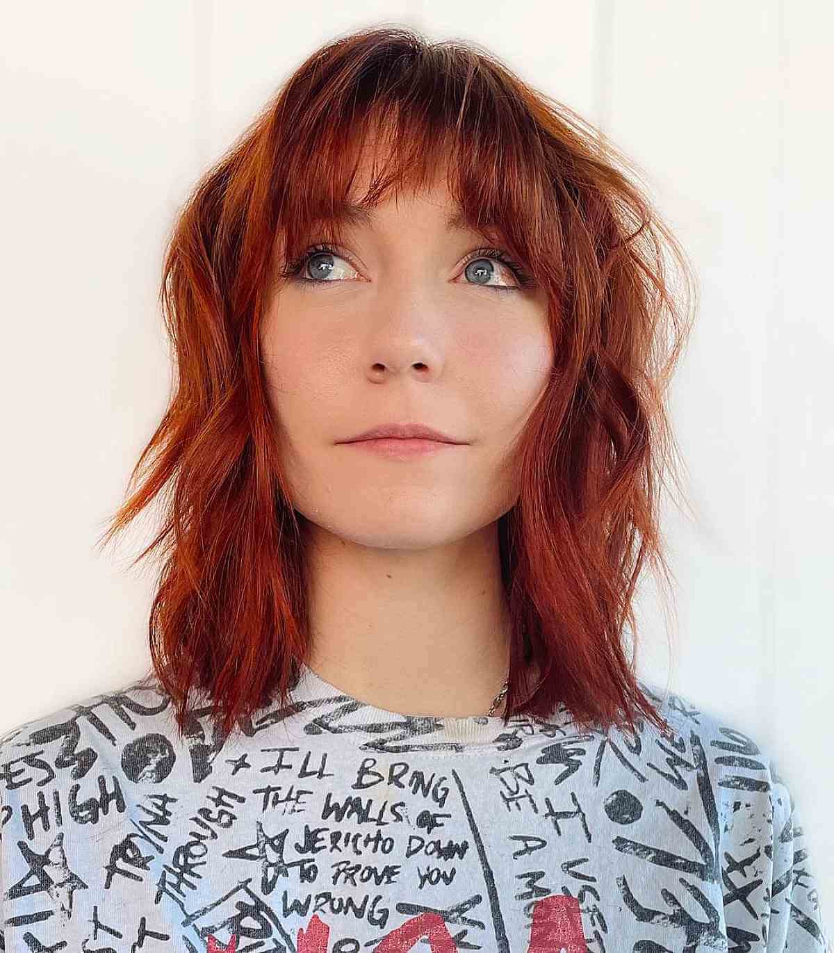 Stylish Long Choppy Bob with Curtain Bangs for Thinner Hair