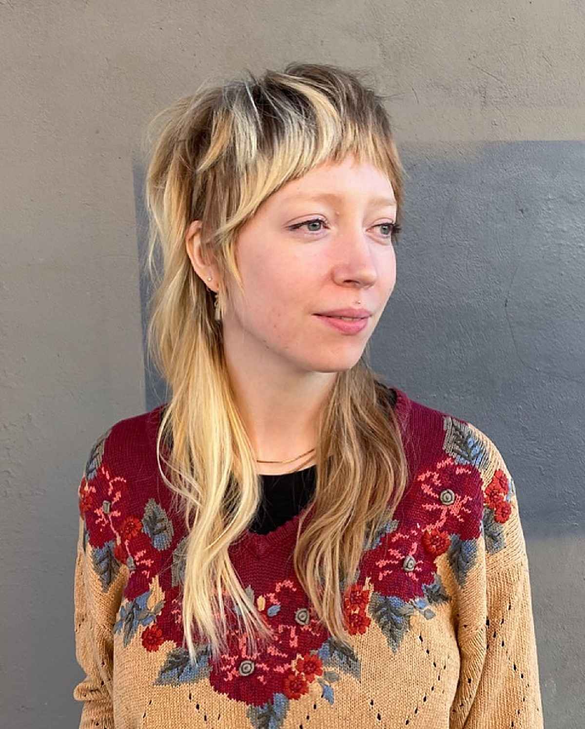 Stylish Long Mullet Shag with Short Bangs