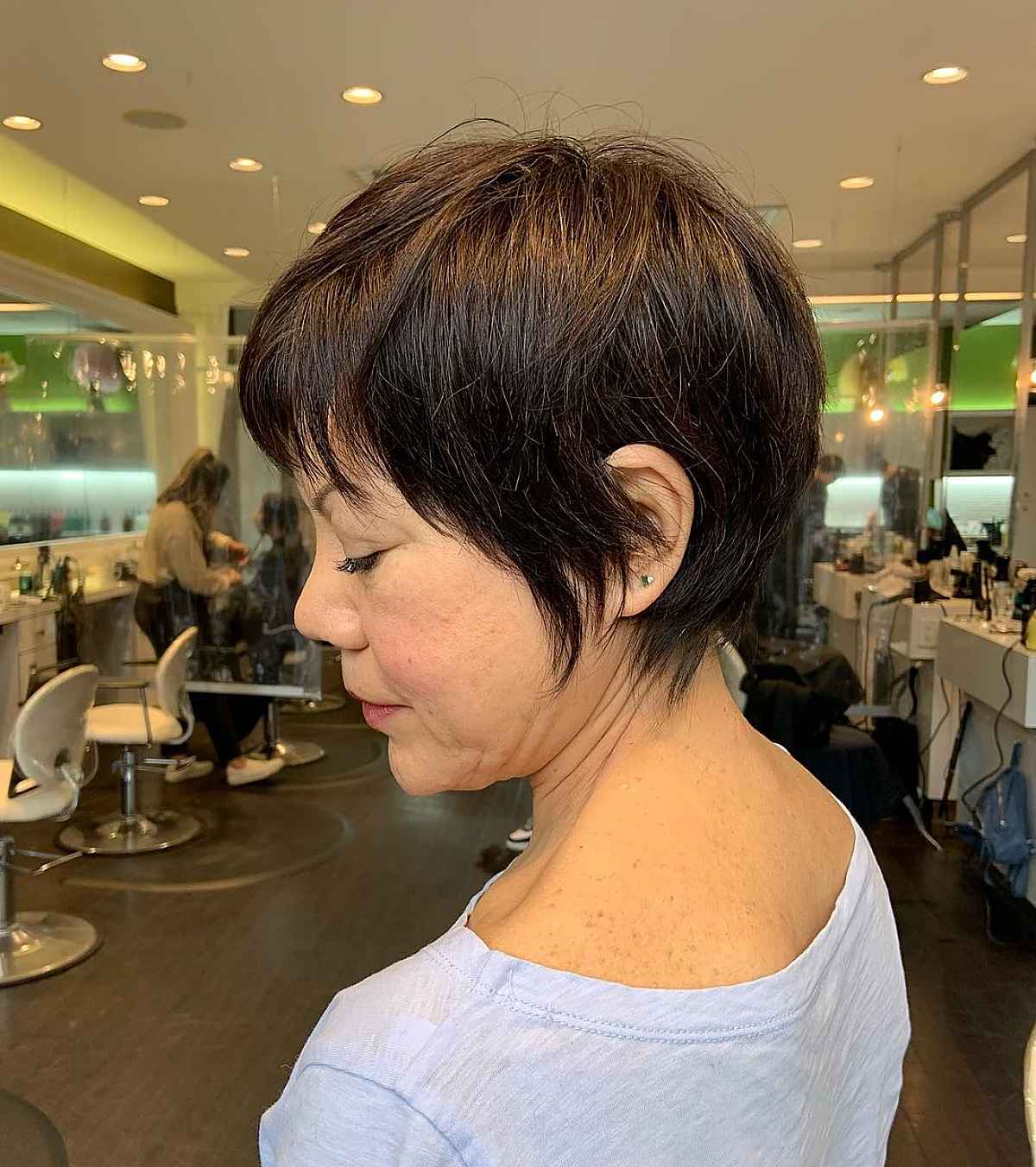 Stylish Long Pixie with Bangs for Women 50 and Up with Thin Hair