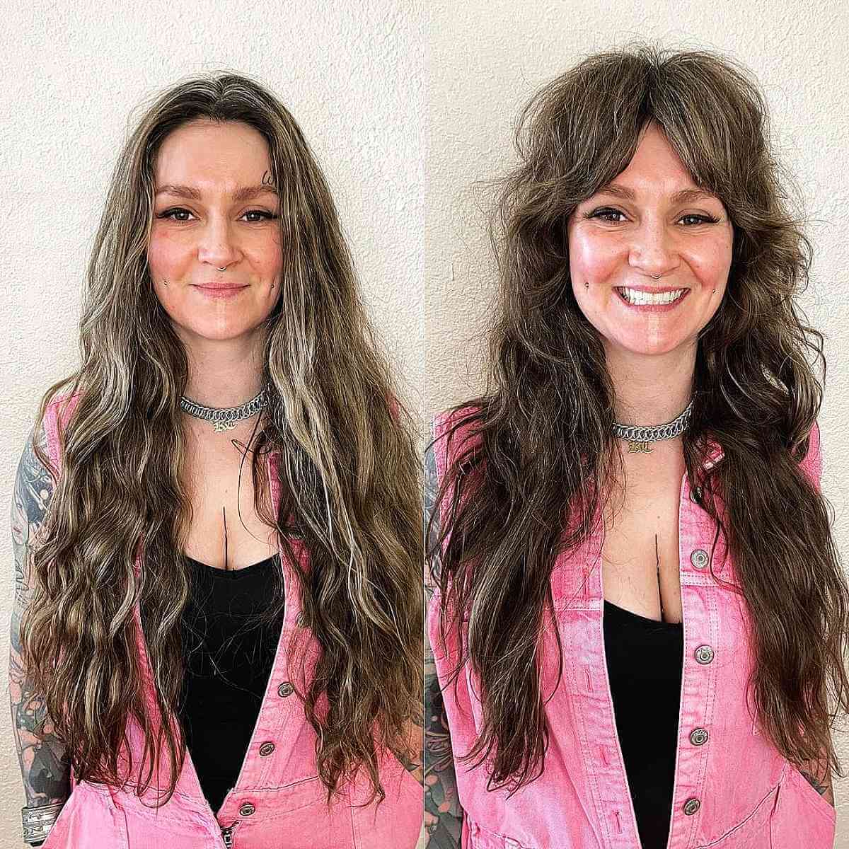 Chic Long Shag with Curtain Bangs for Women Over 40