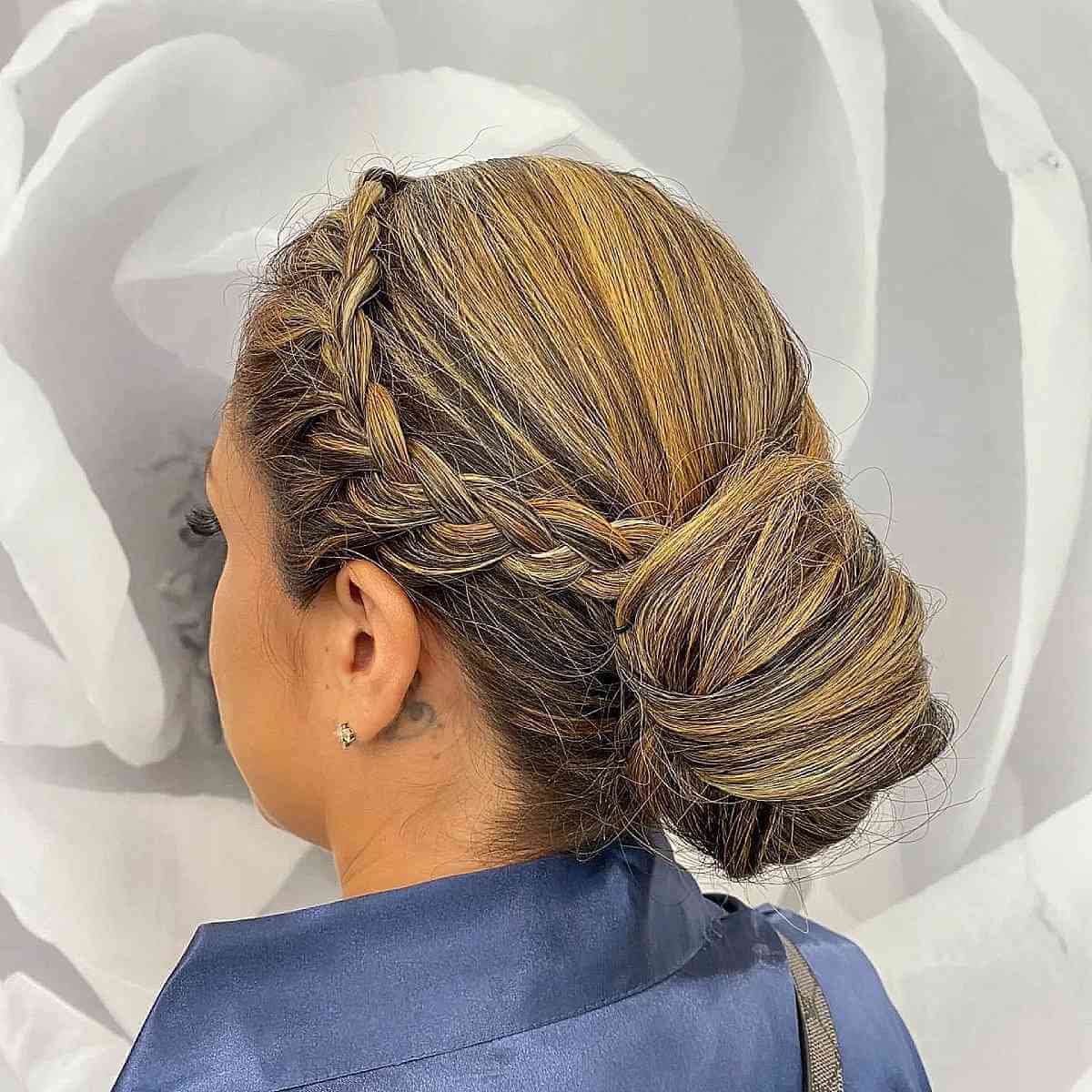 Stylish Low Updo with Caramel Balayage