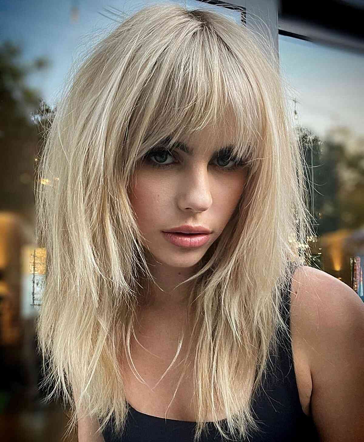 Stylish Medium Bardot Shag with Bangs