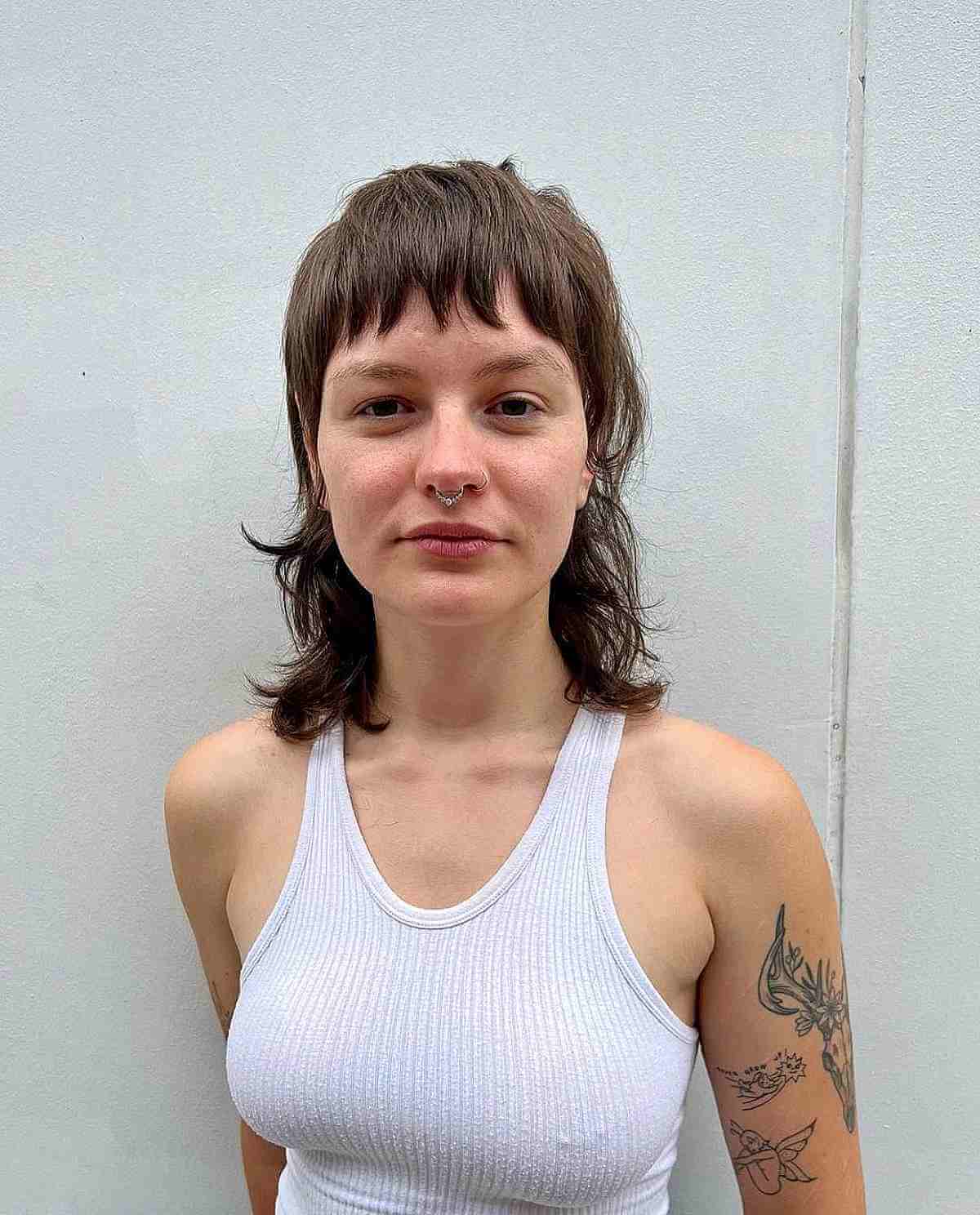 Stylish Medium Choppy Shullet with Textured Bangs for Square Faces