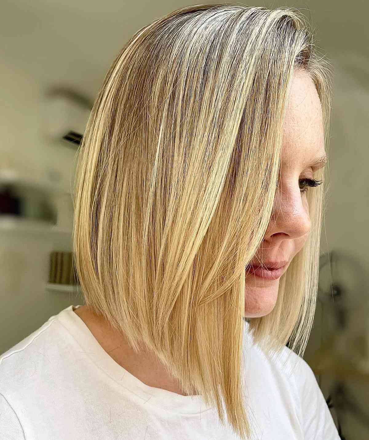 Stylish Medium-Length Bob with a Side Part for a Woman Over 40