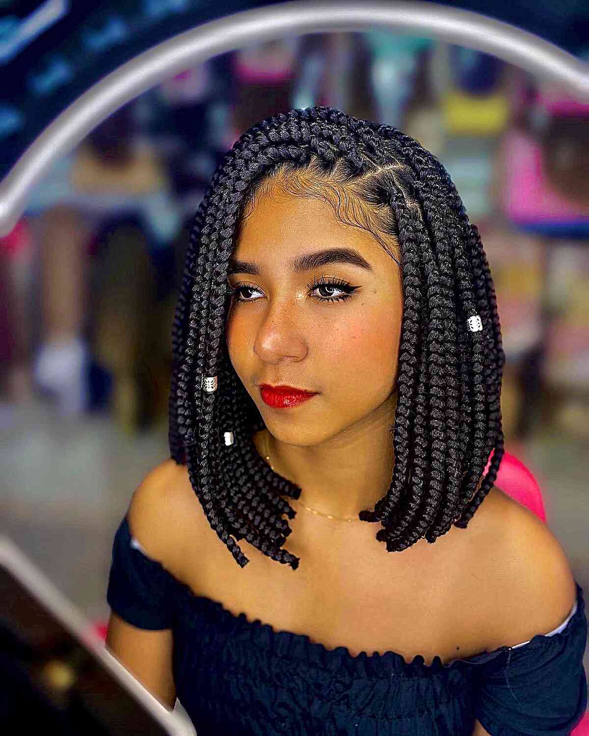 Stylish Medium-Length Box Braids for black women