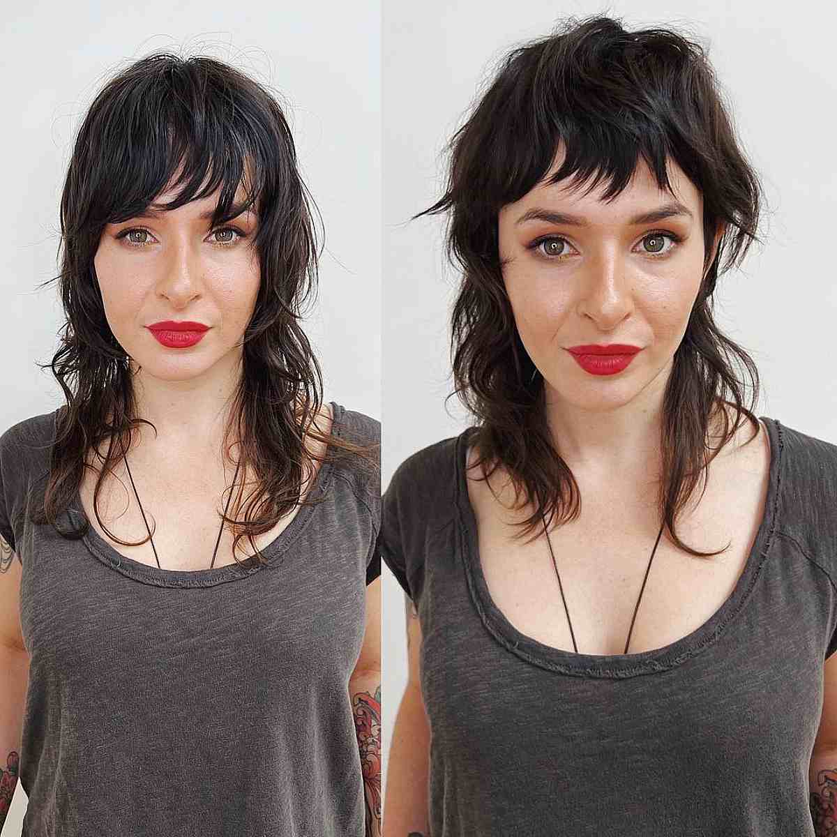 Stylish Medium Shag with Crown Layers and Fringe