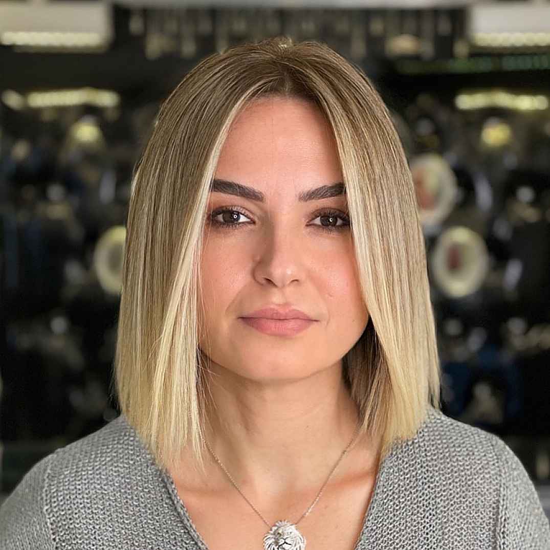 stylish one-length blonde bob