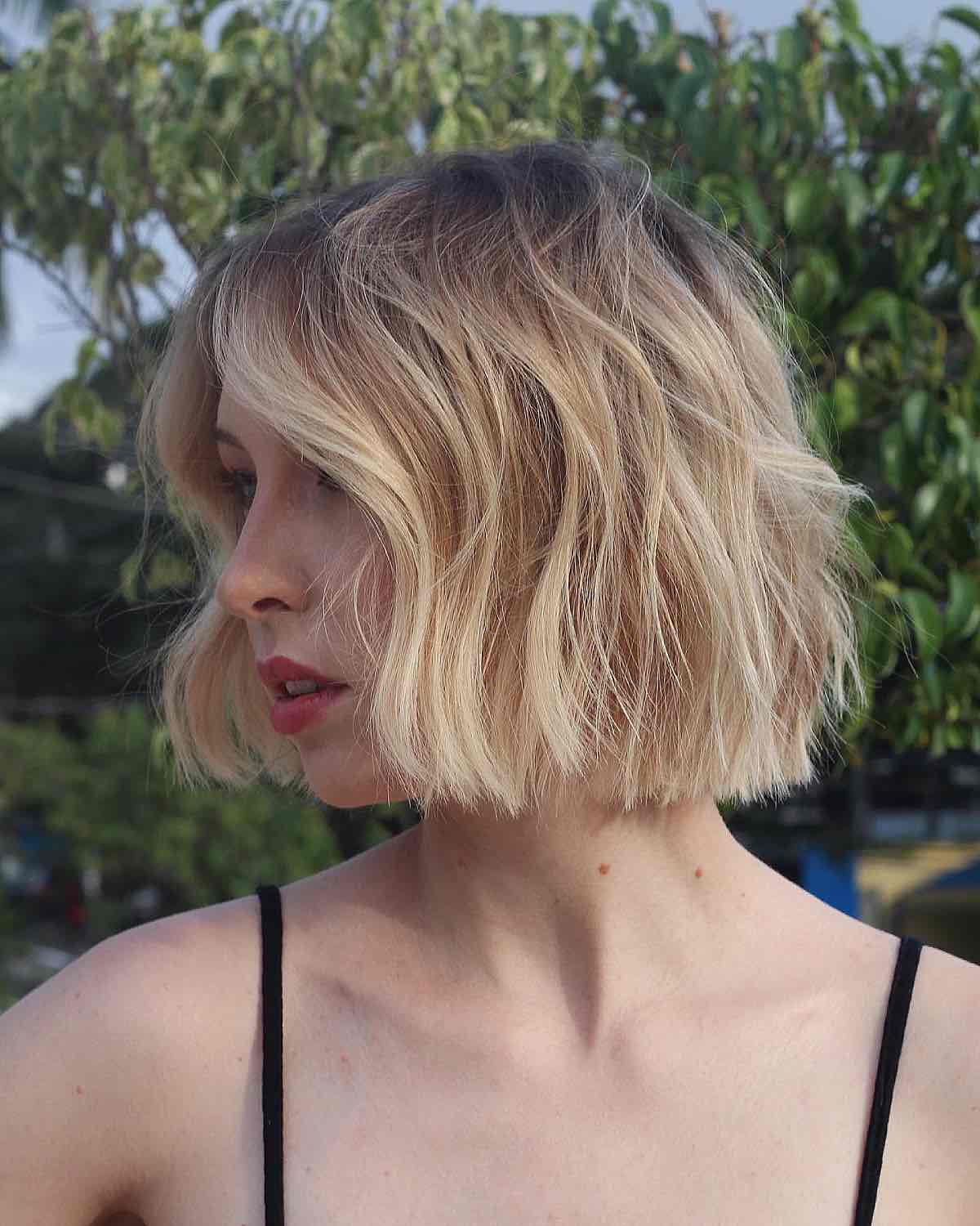 stylish one-length choppy bob with waves