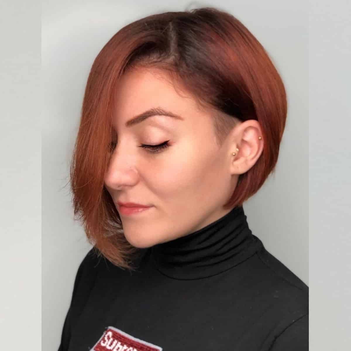 Trendy red asymmetrical bob with undercut