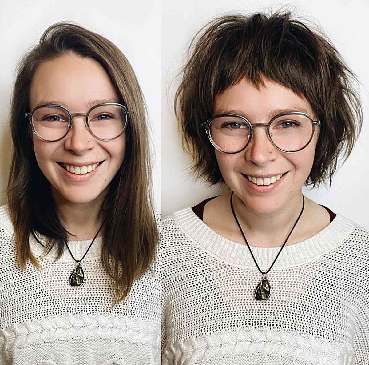 Jaw-Length Stylish Short Choppy Shag with Subtle Bangs