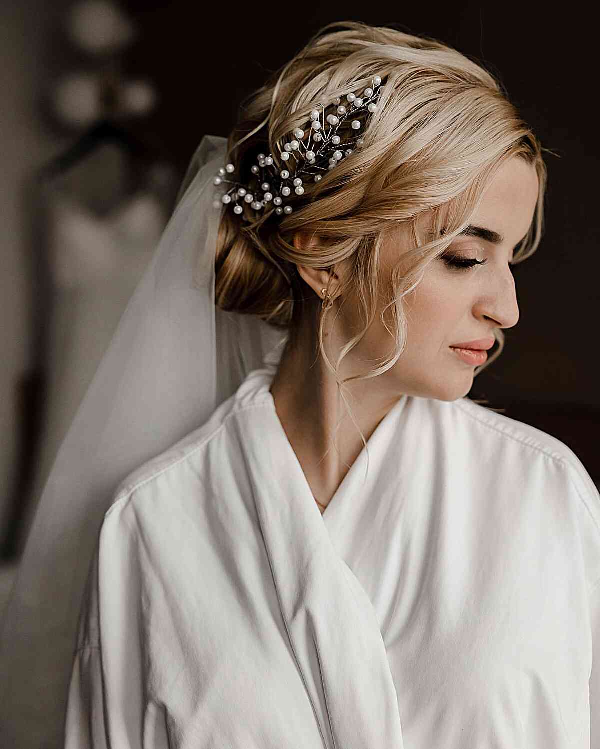 Stylish Short Updo Enhanced with Accessories for a Wedding