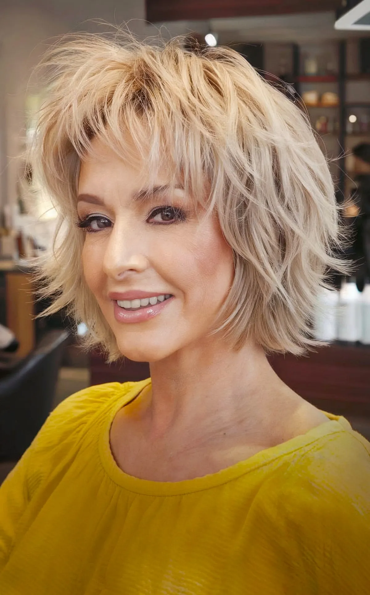 Chic Short Textured Bob Cut on Wavy Hair for Women Over 40