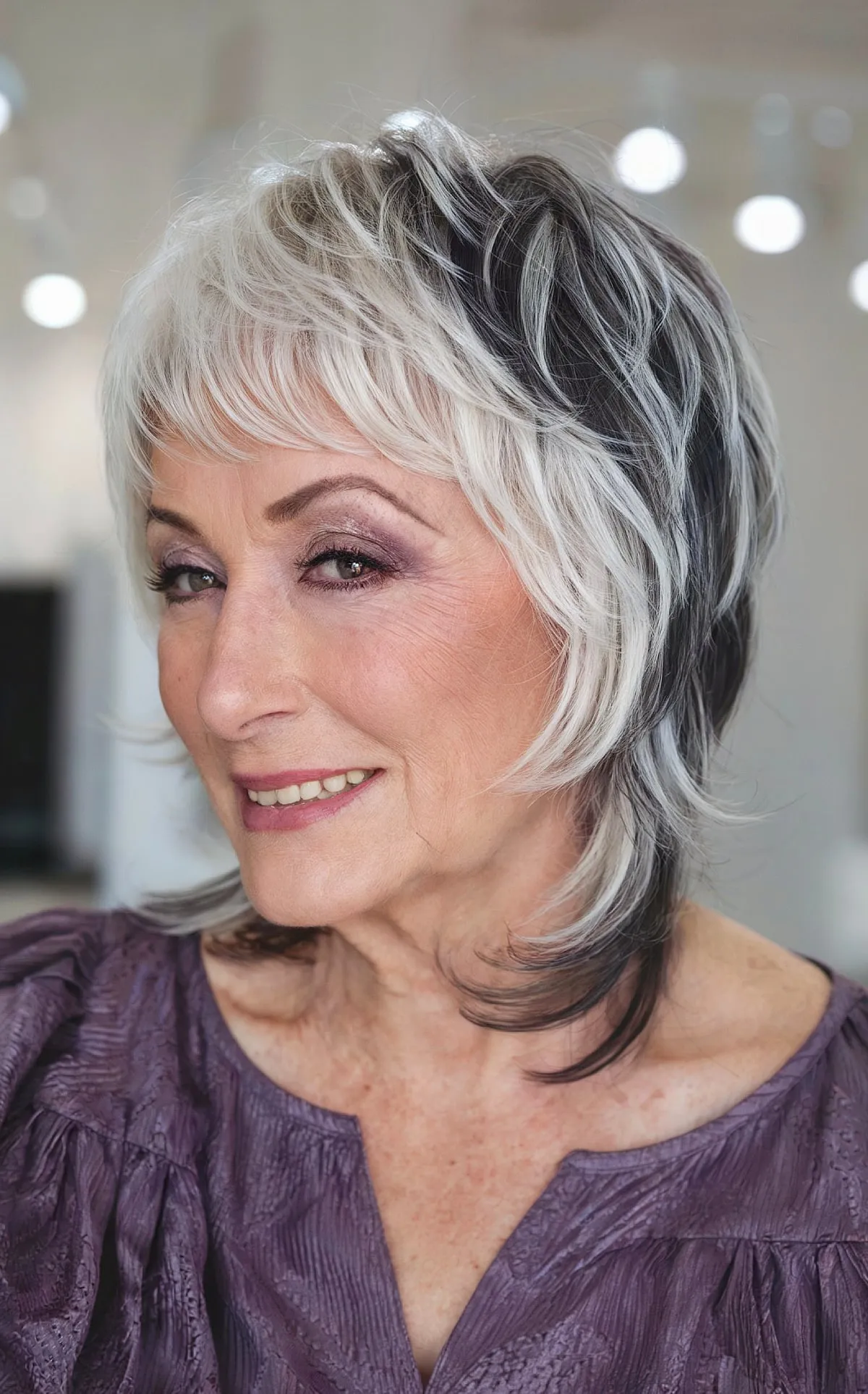 Stylish Two-Toned Razor Cut on Shaggy Medium-Length Hair