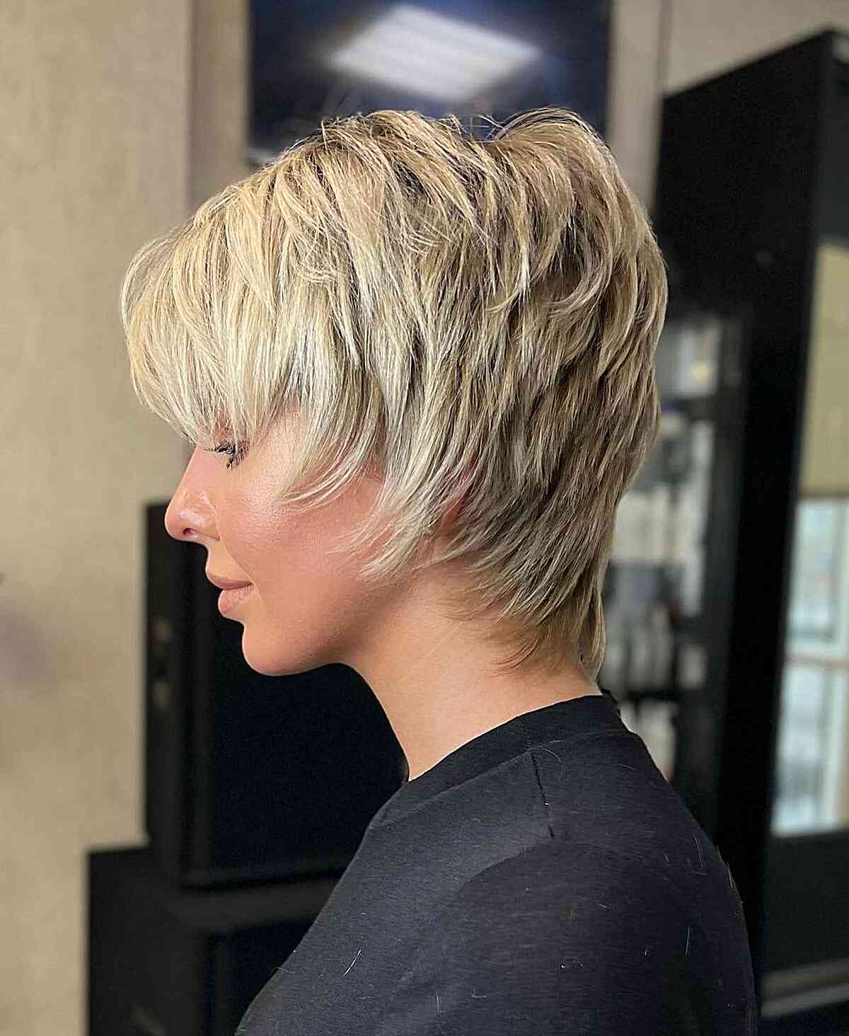Stylishly Layered and Tapered Long Pixie Cut