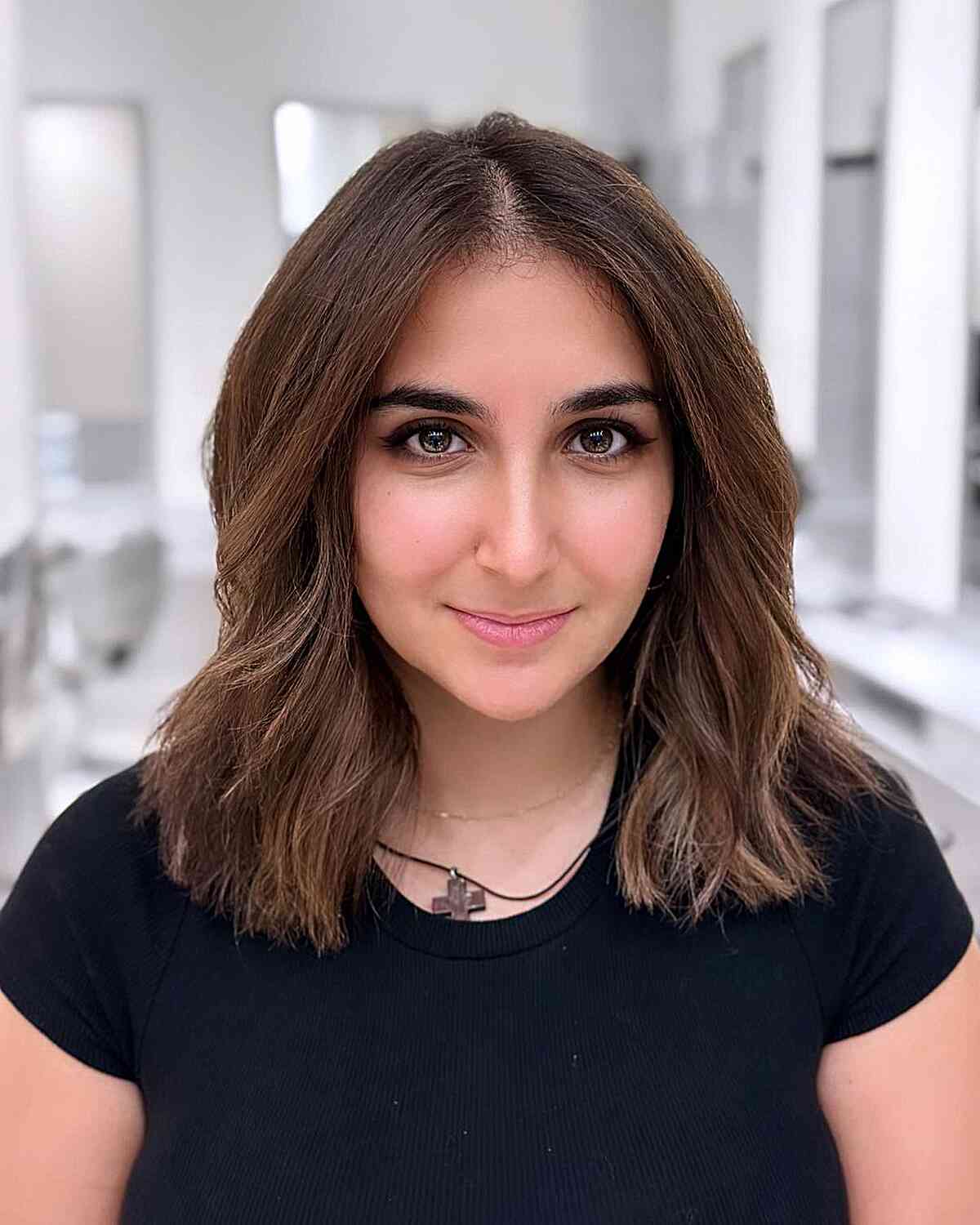 Stylishly Textured Lob Haircut for Women with Oval Faces