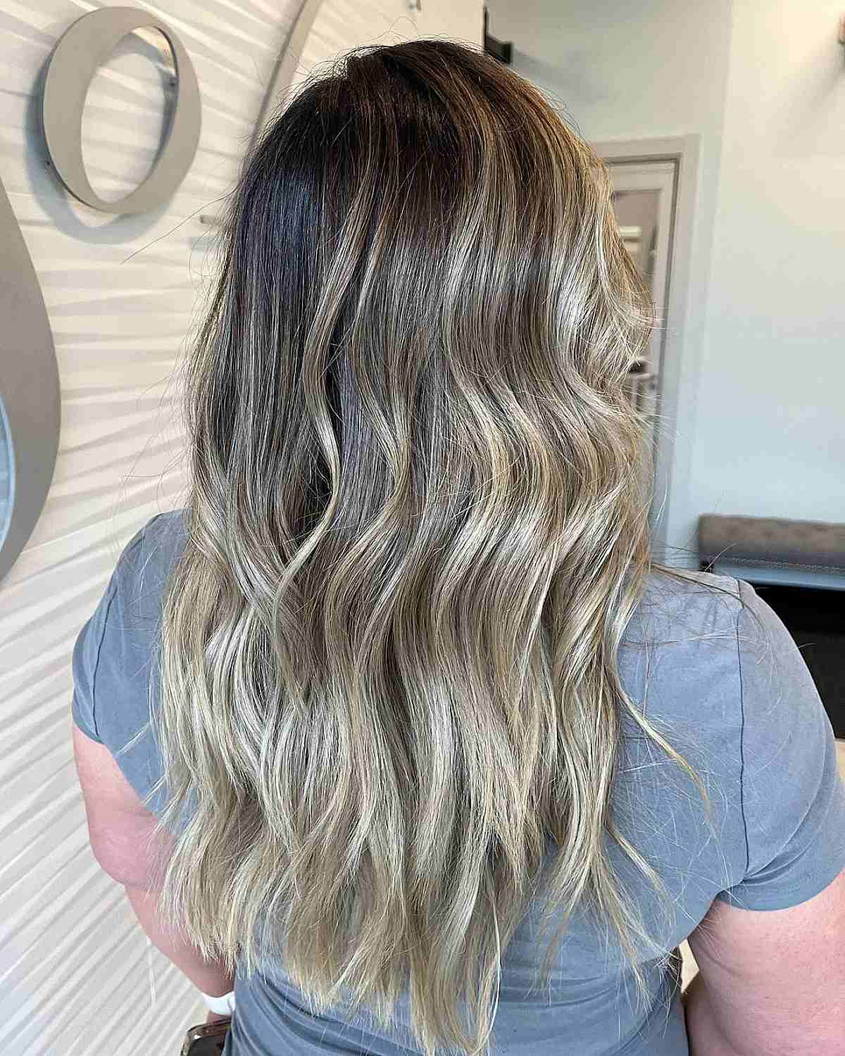 Soft Ash Blonde Balayage Highlights on Dark Brown Hair