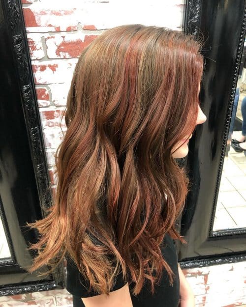 Scarlet Balayage Highlights on a Light Brown Base