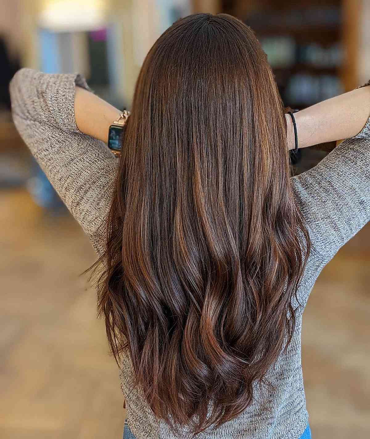 Subtle Balayage Highlights on Dark Brown Hair with Partial Balayage