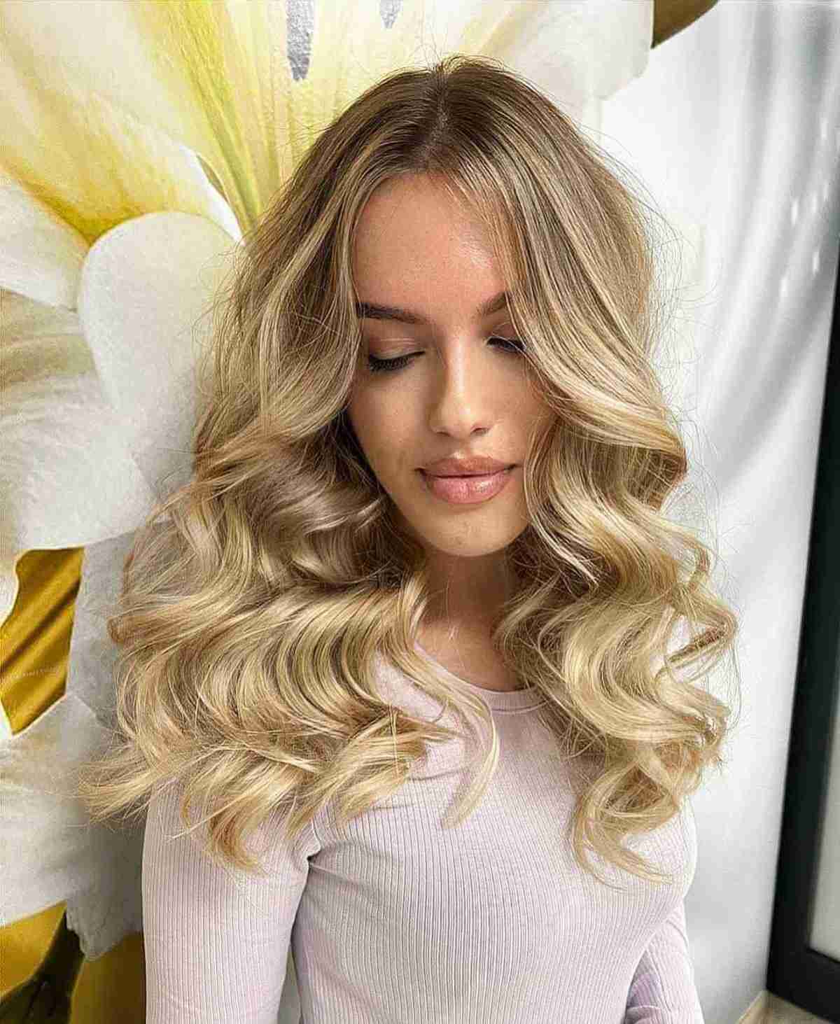 Medium Wavy Subtle Golden Blonde Balayage