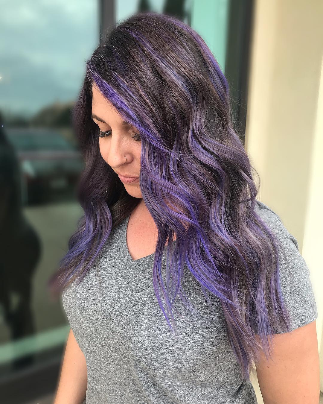 Subtle Lavender Highlights on Dark Brown Hair