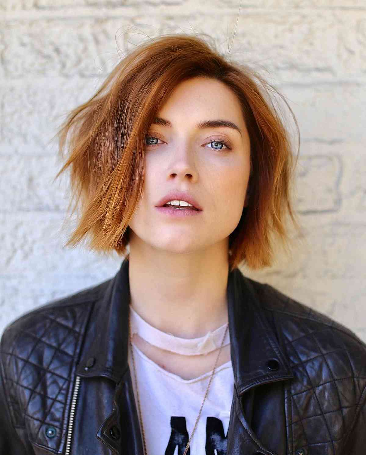 Subtle Light Auburn Hue with a Casual Short Bob Cut