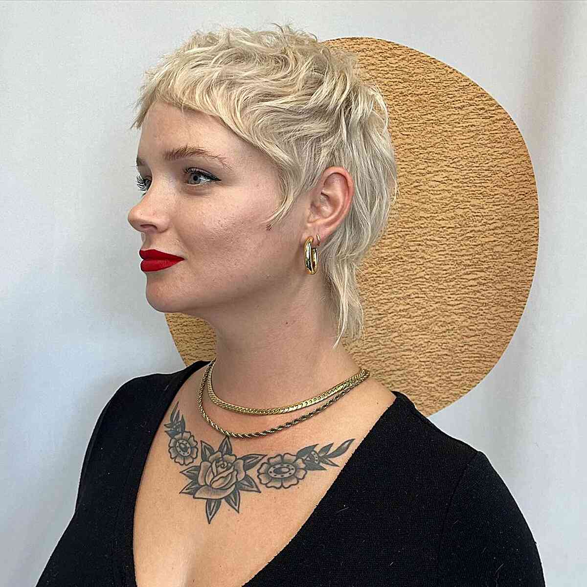 Subtle Light Blonde Textured Long Shaggy Pixie Mullet