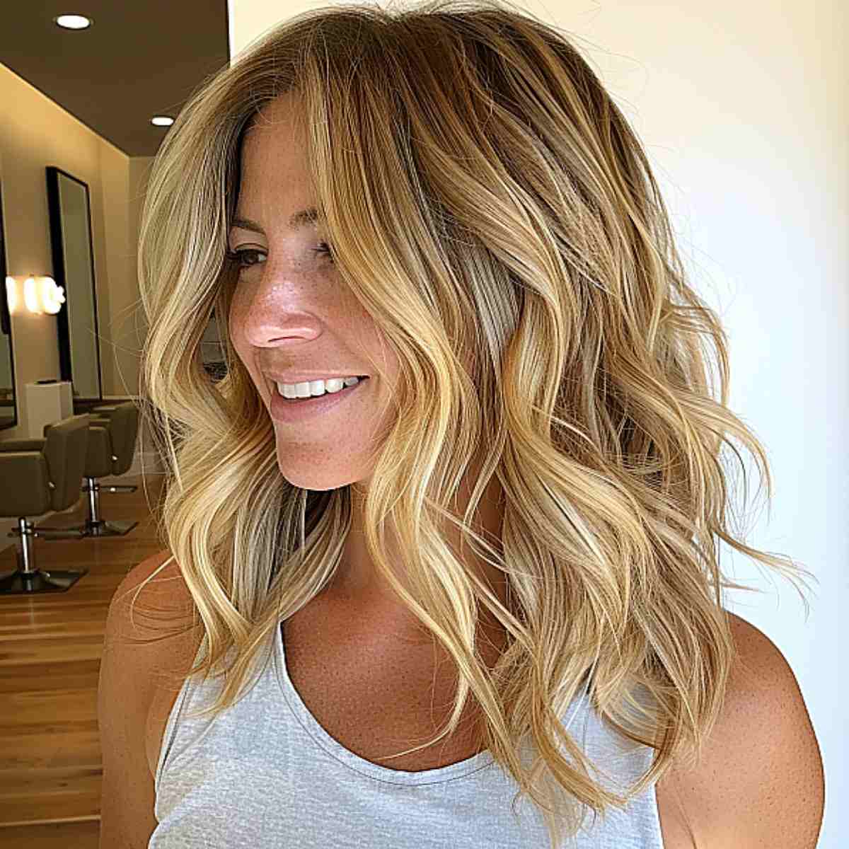 Sun-Kissed Blonde for Medium-Length Hair with Soft Beach Waves