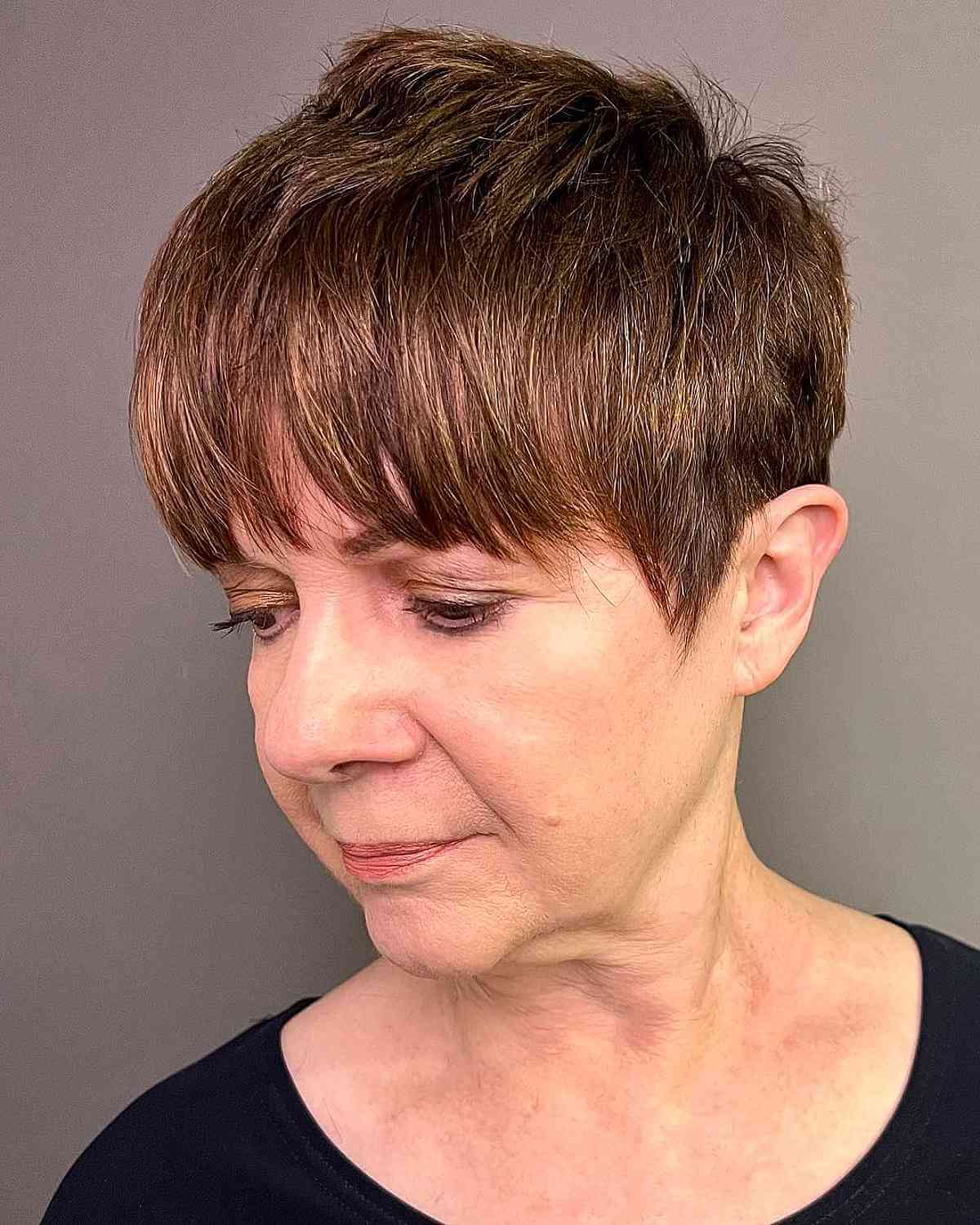 Tapered Pixie Cut with Bangs for Women Over 60