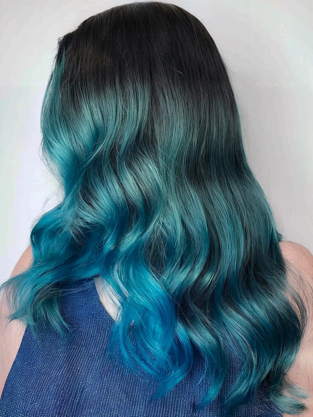 Teal and Turquoise Blend on Dark Brown Hair for Winter