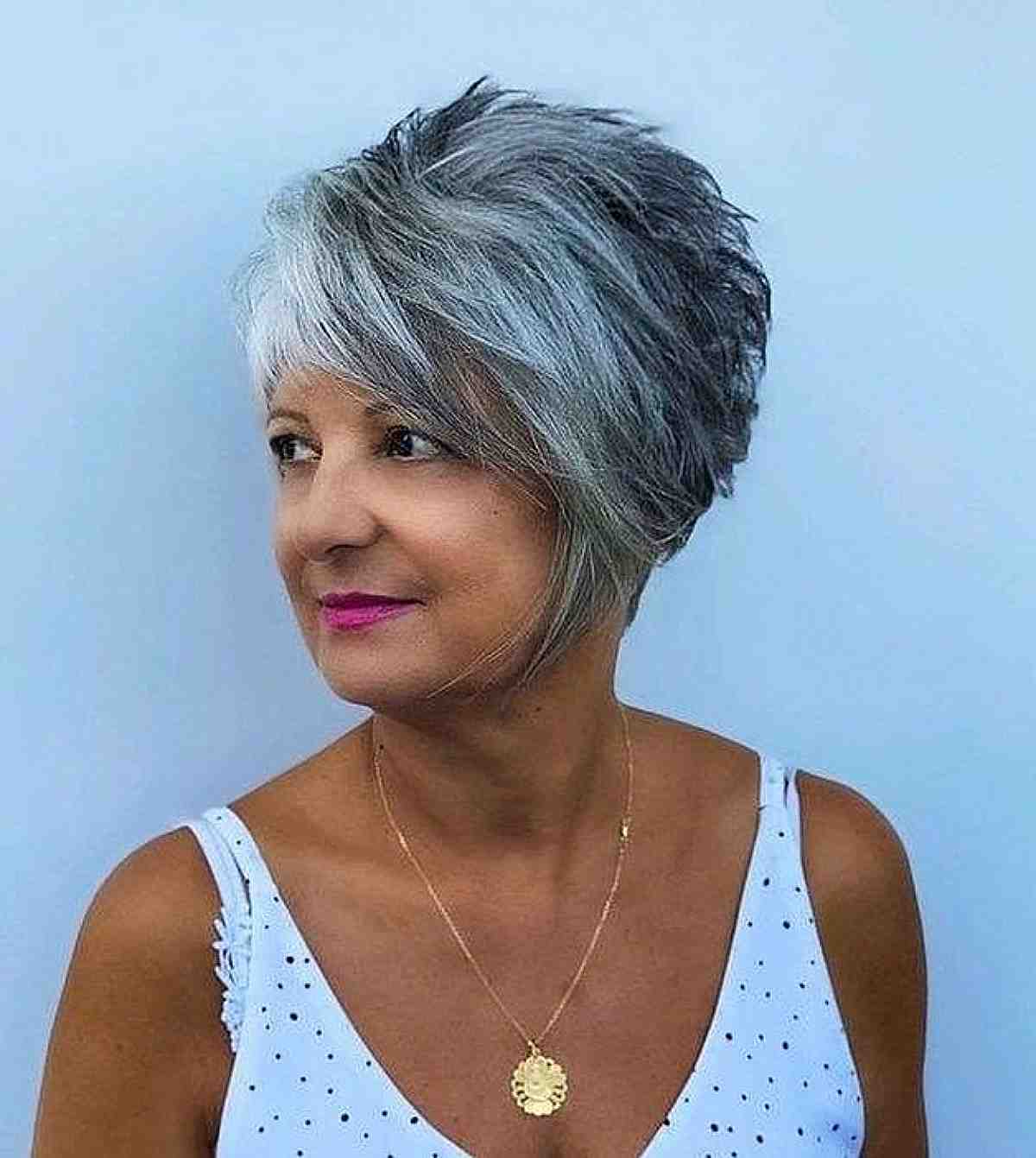 Textured A-Line Bixie with Fringe Details for a Woman in Her 50s