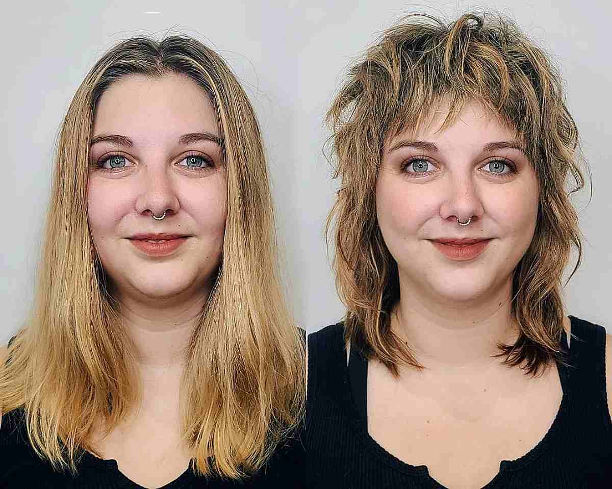 Medium-Length Textured and Multi-Layered Shag Hairstyle for Round Face Shapes