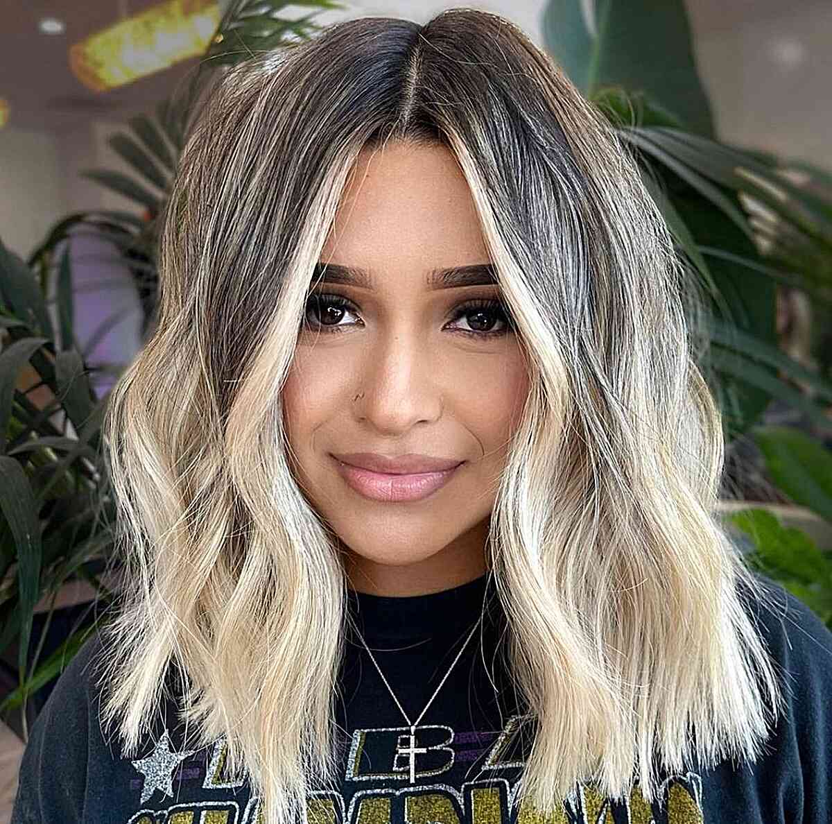 Textured and Playful Long Bob with a middle part