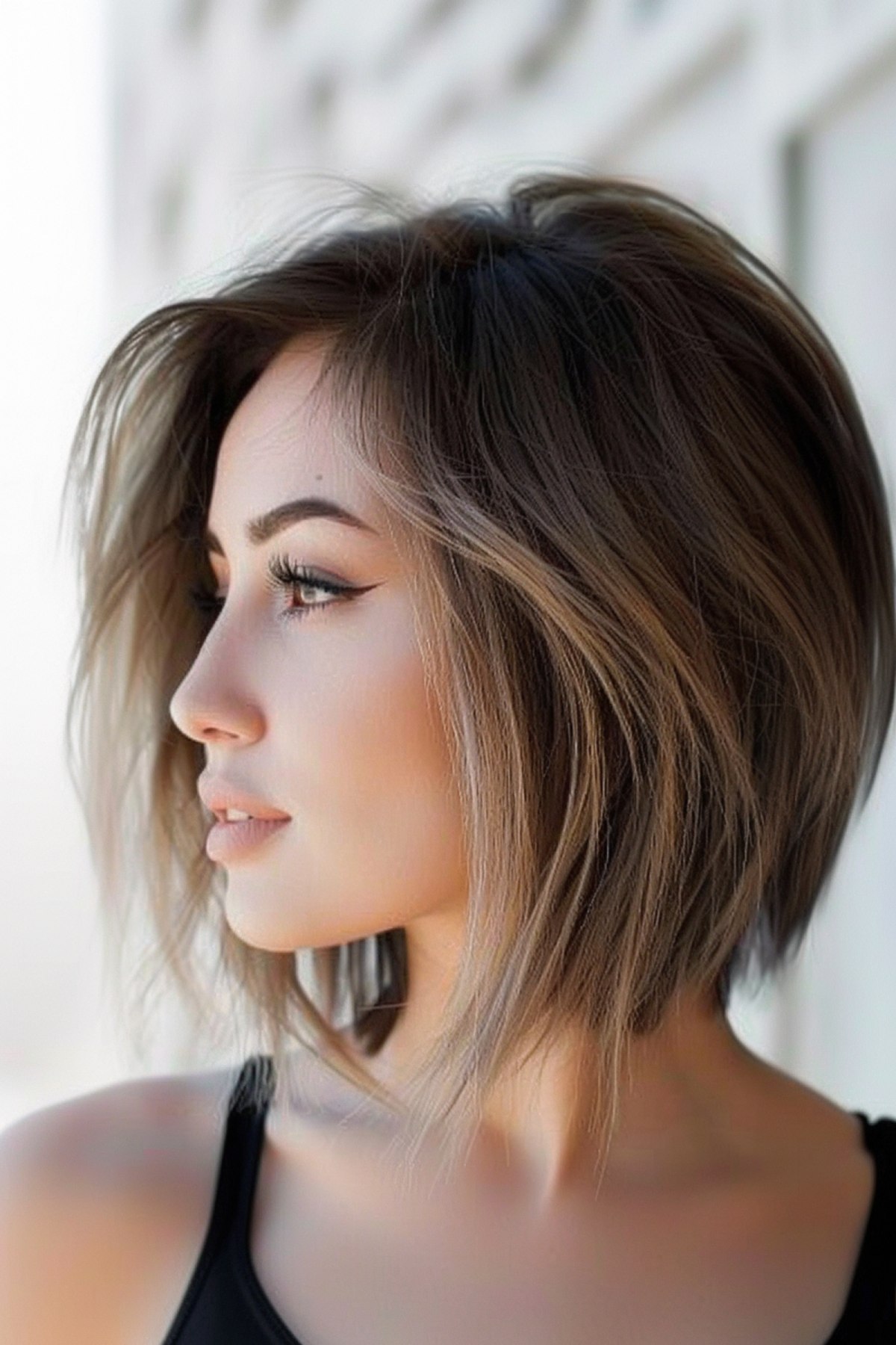 Elegant Short Stacked Bob with Balayage Highlights