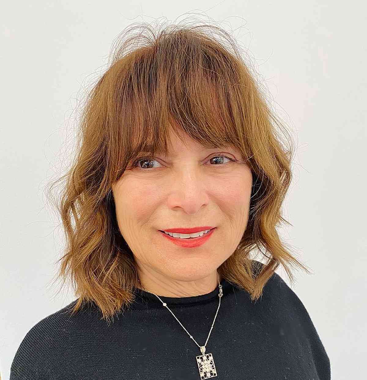 Textured Bangs on a Curly Bob Hairstyle