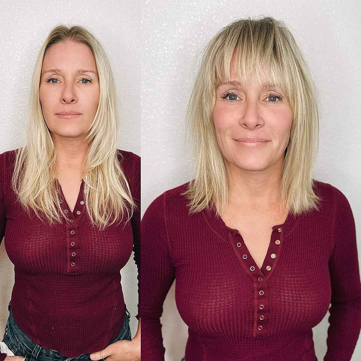 Textured Bangs with a Long Shaggy Bob