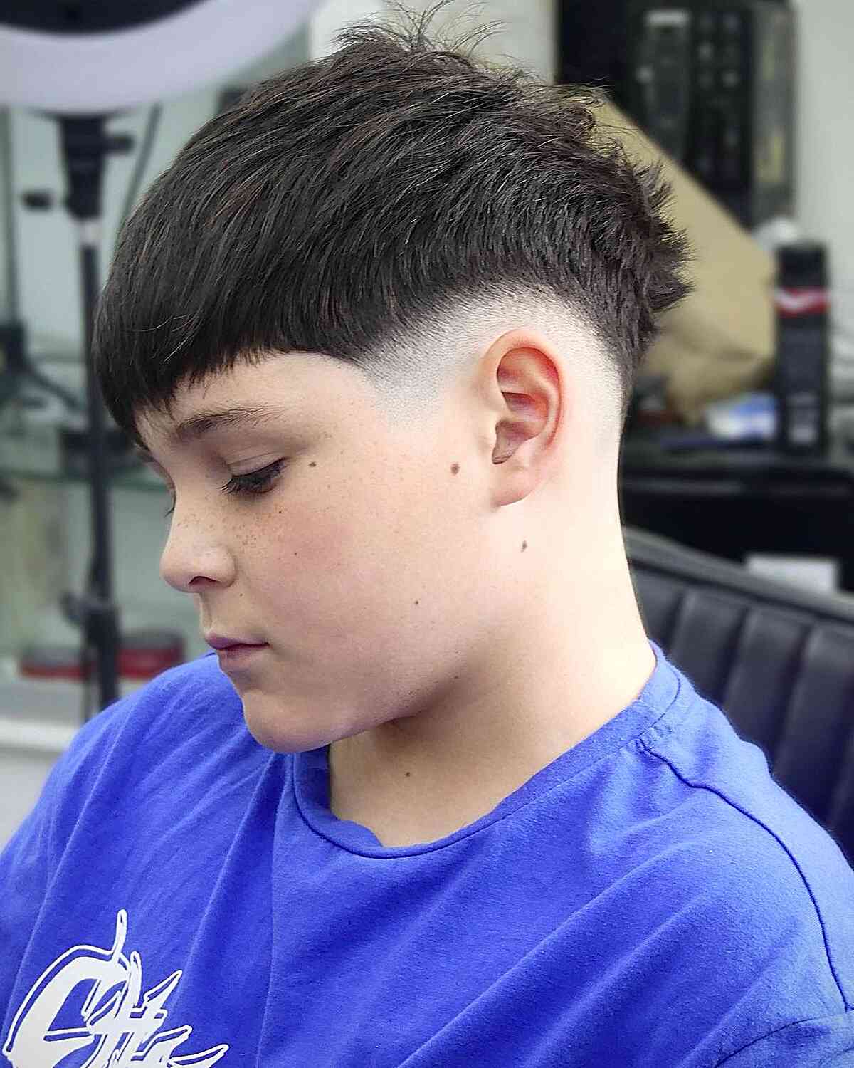 Textured Bangs with a Modern Bald Fade for Boys