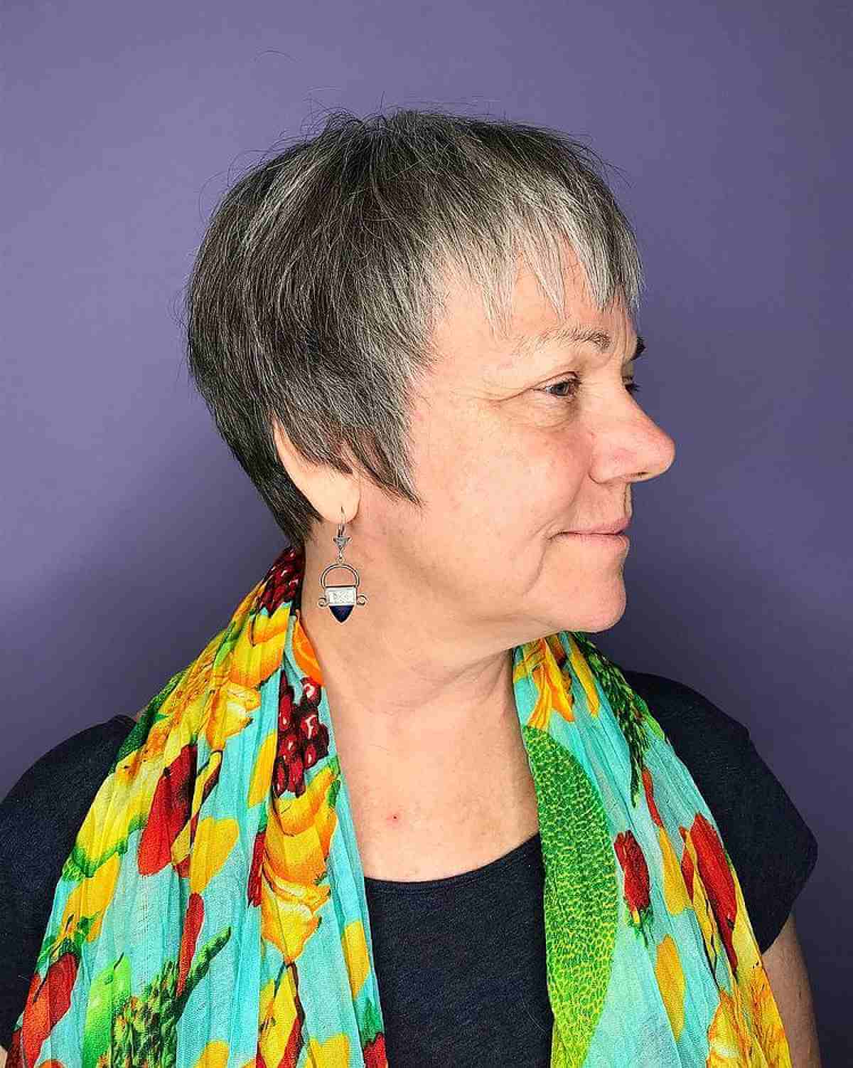 Textured Bangs with a Razor Cut Pixie for Women 50 and Up
