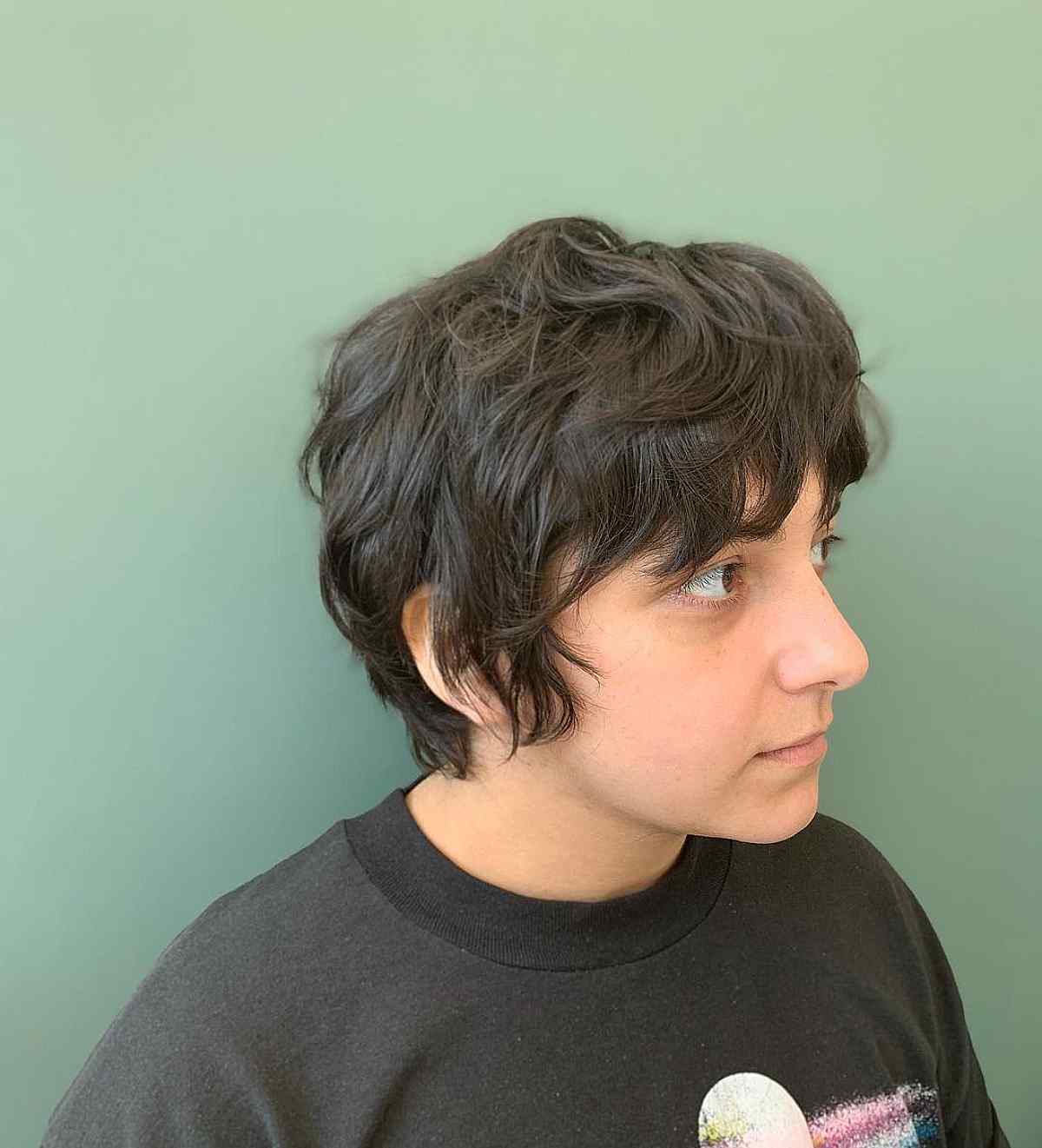 Long Shaggy Layered Bixie with Bangs and Soft Waves